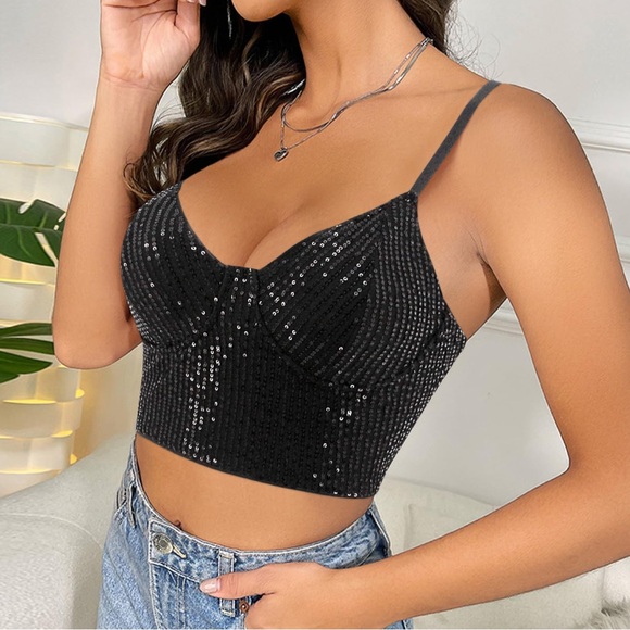 NWOT Black Sequin Crop Tank Top, Size 2X - Picture 2 of 4